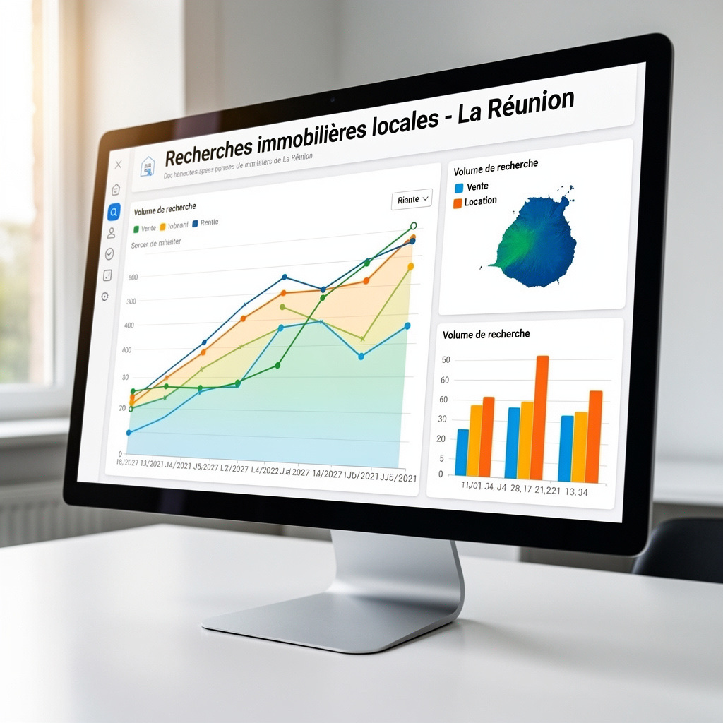Graphique montrant les recherches locales immobilières à La Réunion sur un écran